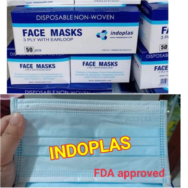 Indoplas Disposable Face Mask 3-Ply 50 pcs per box | Shopee Philippines