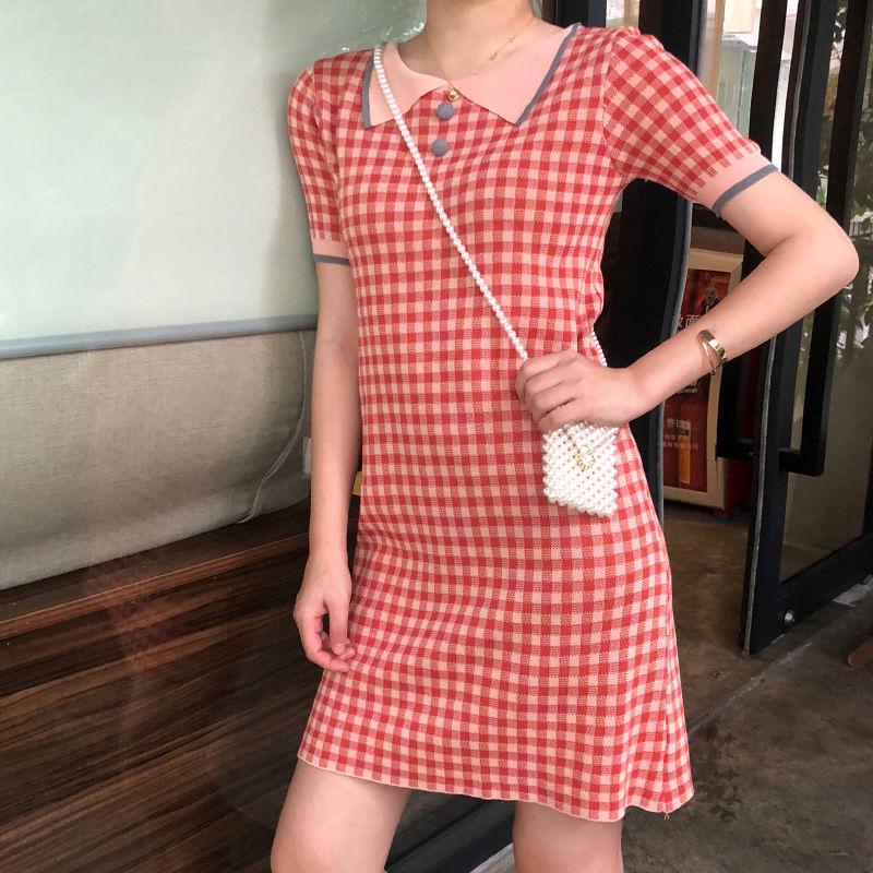 red plaid overall dress