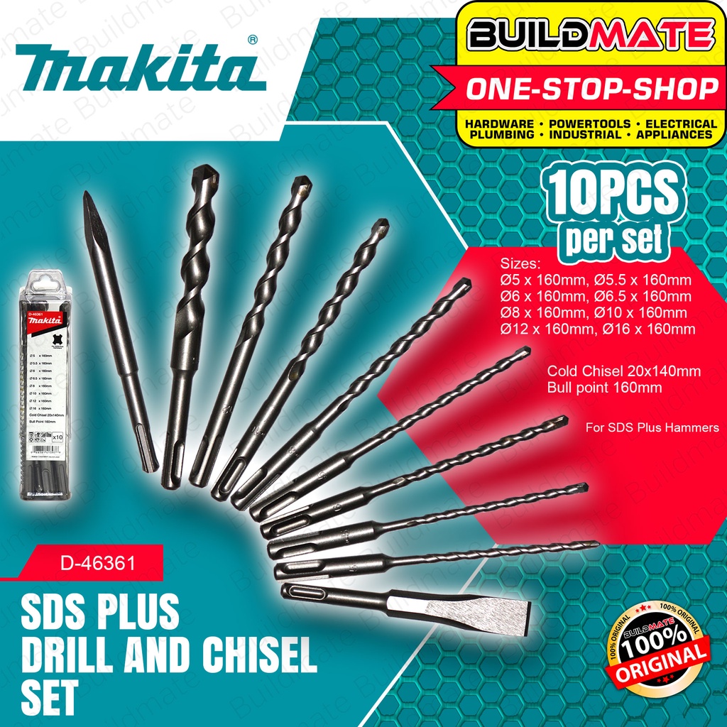 MAKITA Original SDS Plus Drill and Chisel 10PCS/SET D46361 •BUILDMATE
