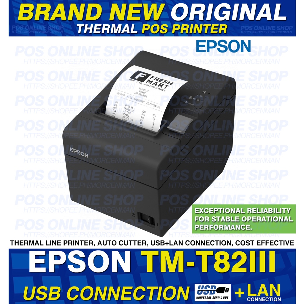 Brand New Epson Tm T82iii 3rd Generation Thermal Receipt Printer Usb And Lan Connection 7344