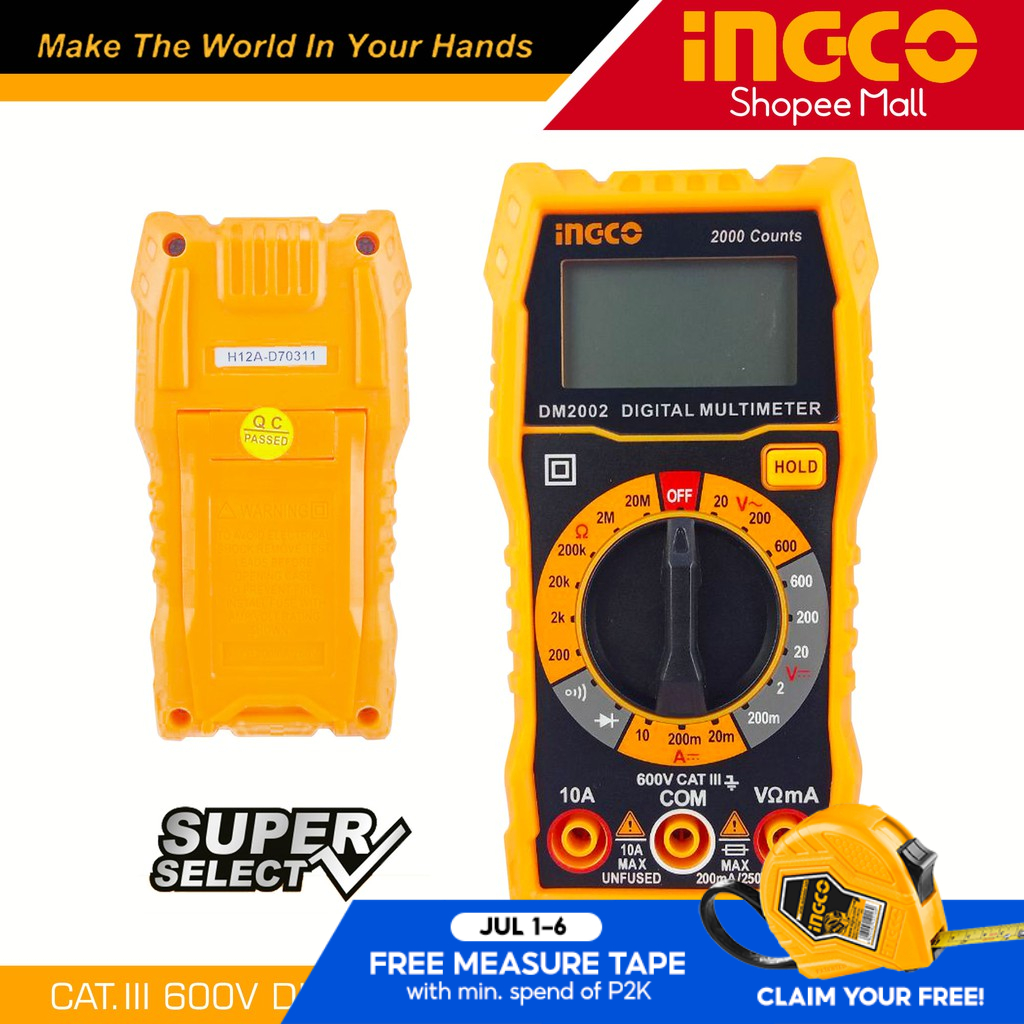Ingco DM2002 Digital Multimeter Tester Electrical Test Tool CAT.III