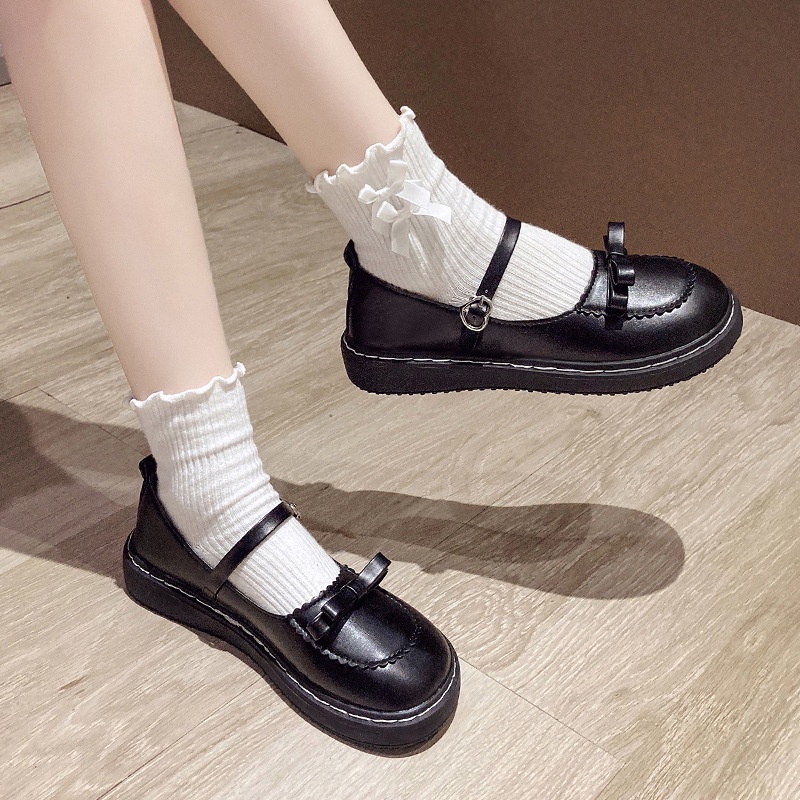 Ready Stock Women's Mary Janes shoes cute bow Japanese Lolita jk shoes  retro Mary Jane l leather shoes | Shopee Philippines