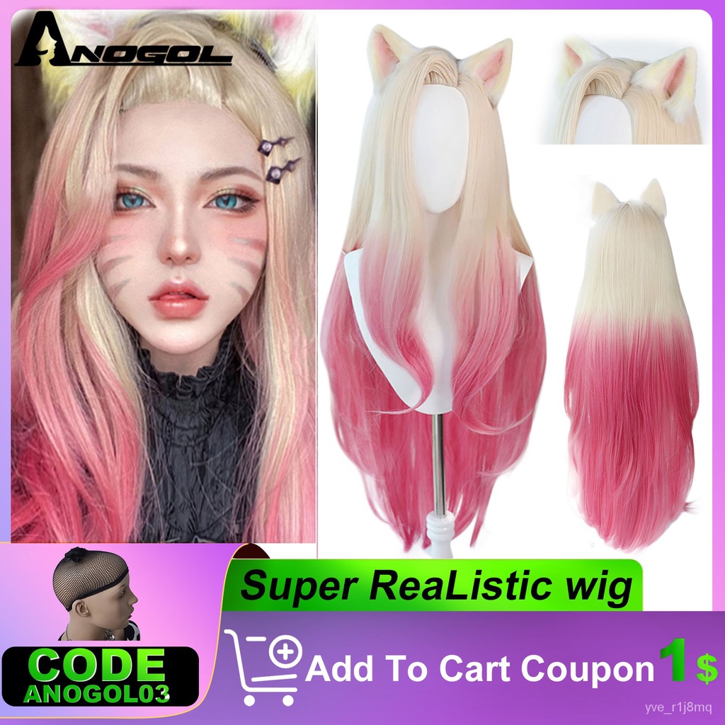 ANOGOL Synthetic Cosplay Wigs for KDA Band Ahri Lol Game Cute Cosplay