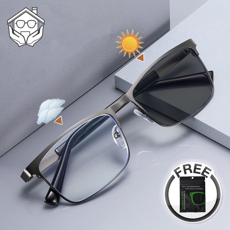Anti Radiation Photochromic Eyeglass For Women Student Men Square Metal Replaceable Lens
