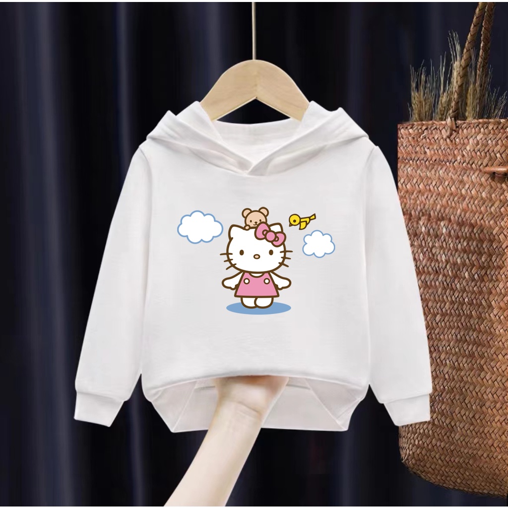 ️Ready Stock️ Hello Kitty Girls Hello Kitty Hoodie Girls Printed Hoodie Loose Long Sleeve Jacket Fleece Jacket