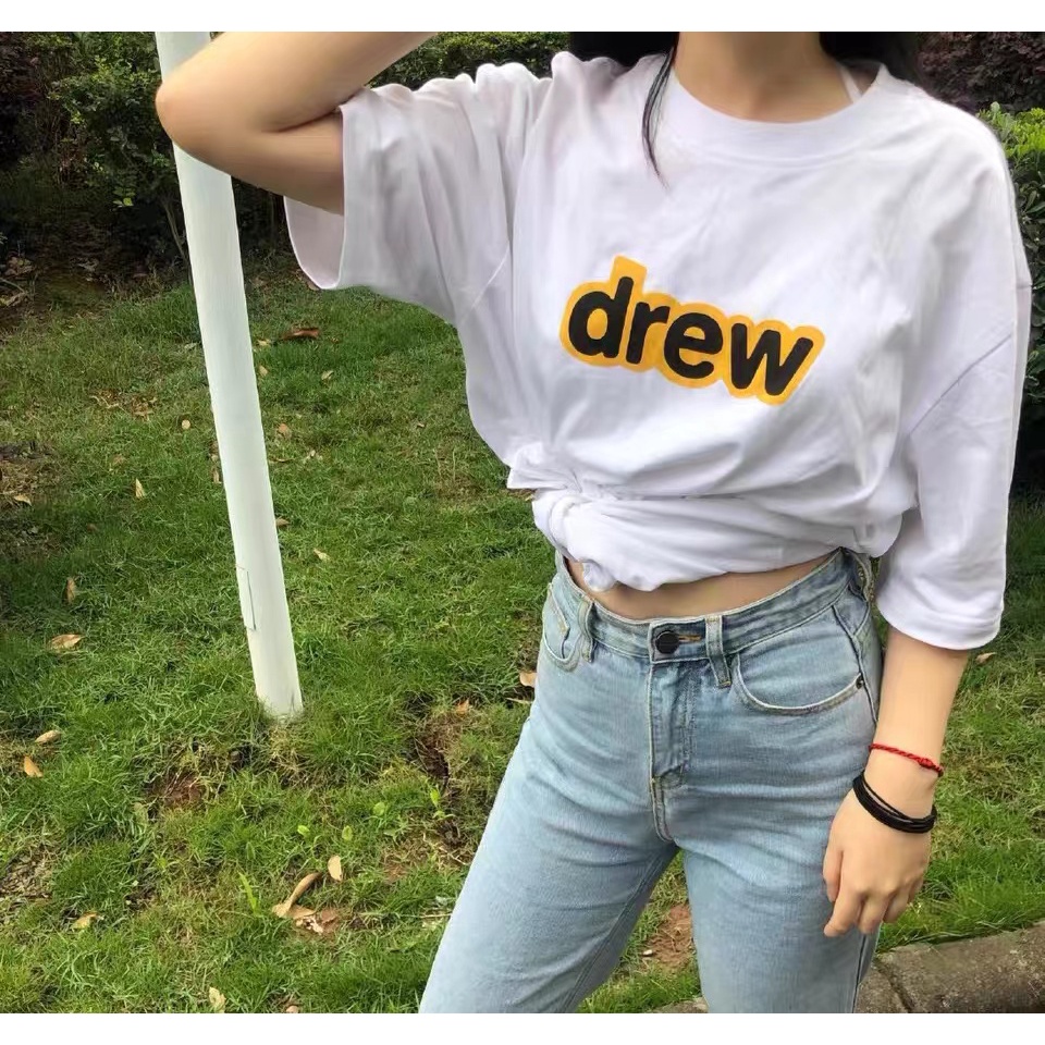 Street Wear Drew Smiley Face Justin Bieber Men Women Couples Same Style Loose High Pure Cotton Simple Short-Sleeved T @