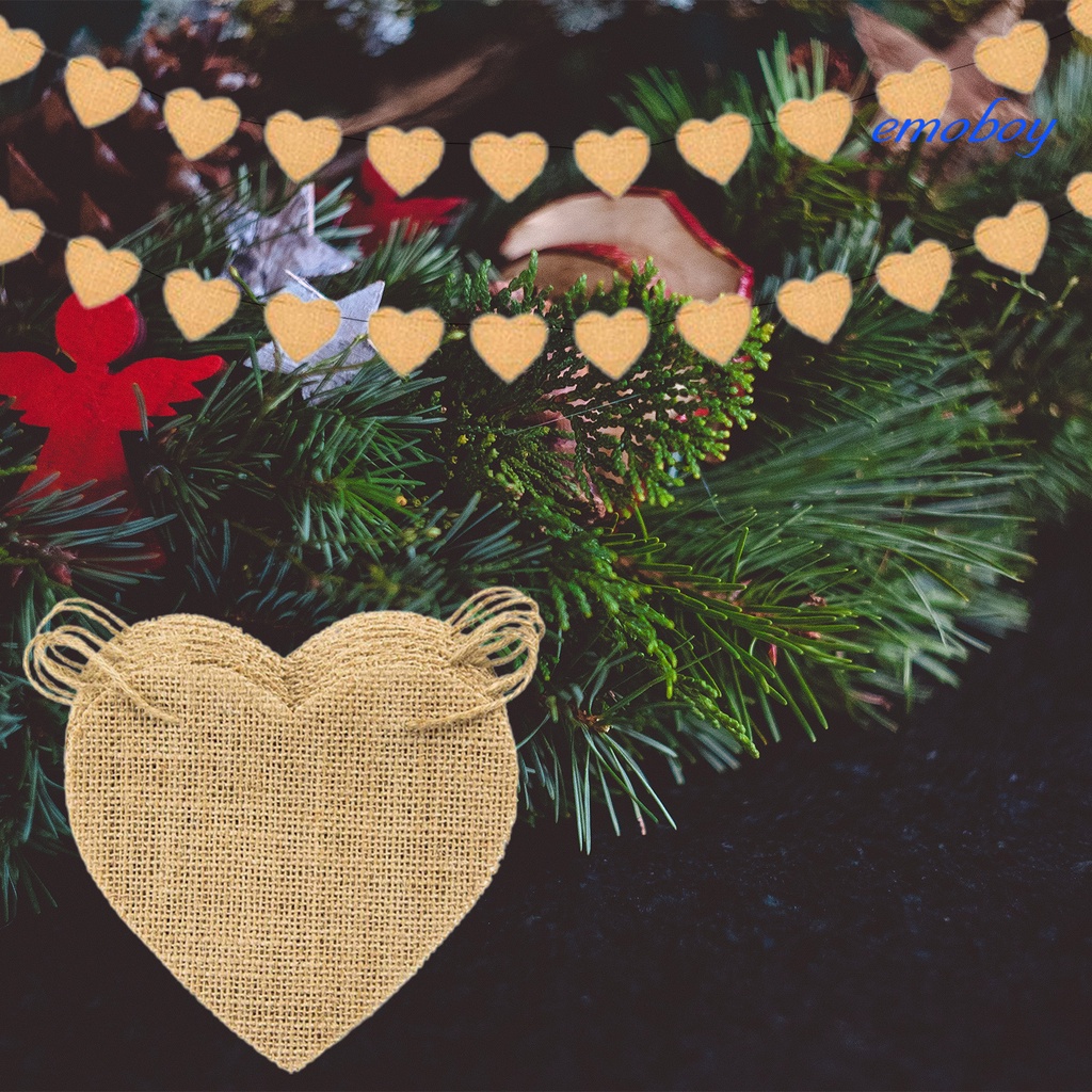 emoboy Heart Shaped DIY Party Banner Imitation Linen Valentines Day Hanging Bunting for Photo Booth