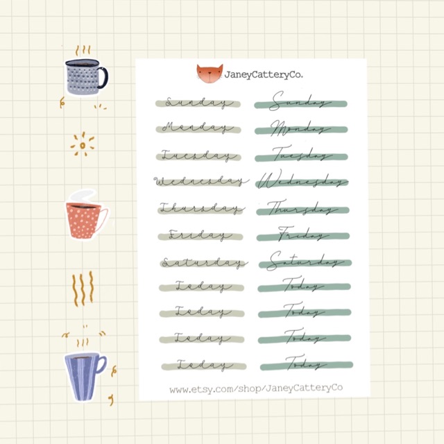 All Black QS0020 Neutral Typography Stickers Planner stickers Matte Sticker Paper, Days Of The Week Typography