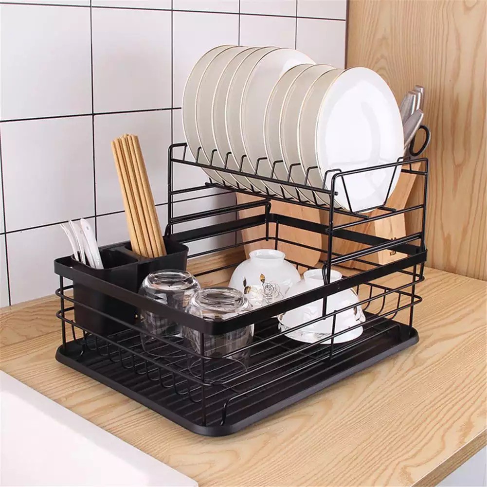 Metal Plate Dish Drainer Rack Dishes Chopstick Holder Organizer Shelf