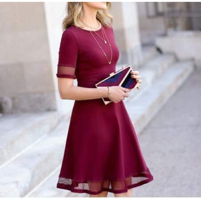 fashion elegant formal solid plain color dress casual dress with lace party  use dress | Shopee Philippines