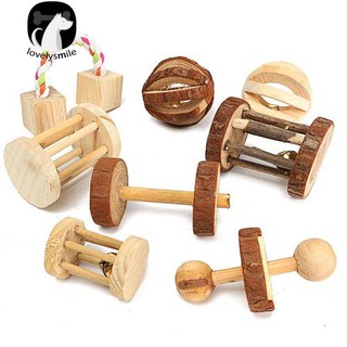 NEW+Wood Dumbells Unicycle Bell Roller Chew Toy for Guinea Pigs Rat Rabbits