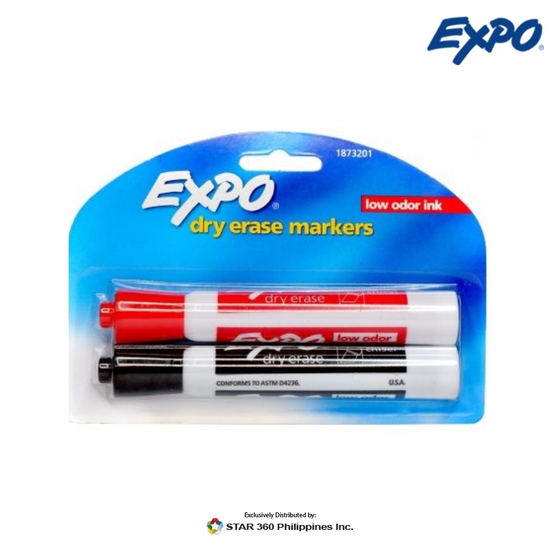 Expo Low Odor Dry Erase Whiteboard Marker Chisel Tip (Black & Red 2s