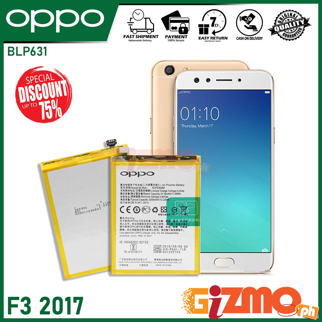 Oppo F3 17 Battery Model Blp631 Li Ion Built In Smartphones Android Battery Replacement Oem Shopee Philippines