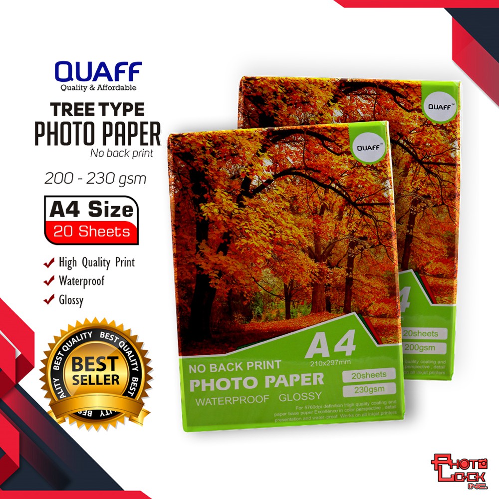 QUAFF No Back Print Glossy Inkjet Photo Paper A4 200GSM / 230GSM (20