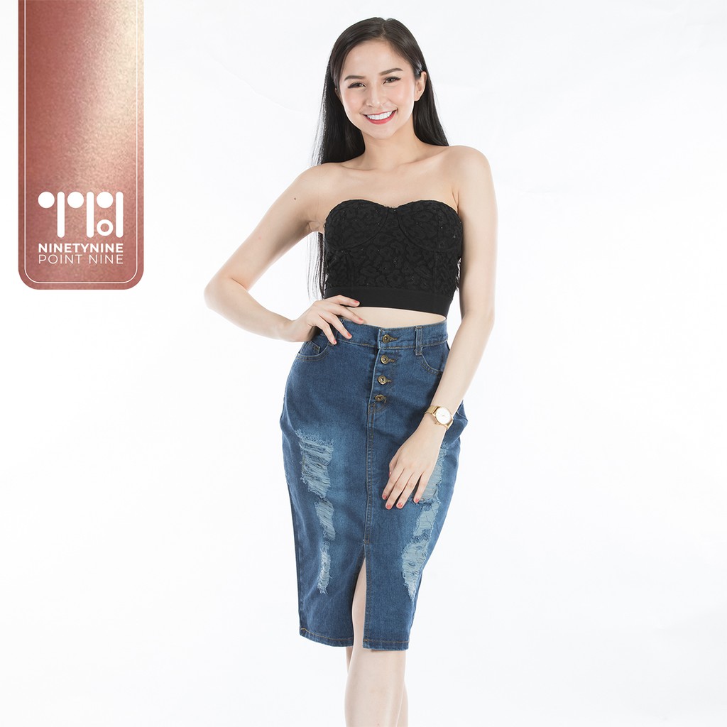 midi distressed denim skirt