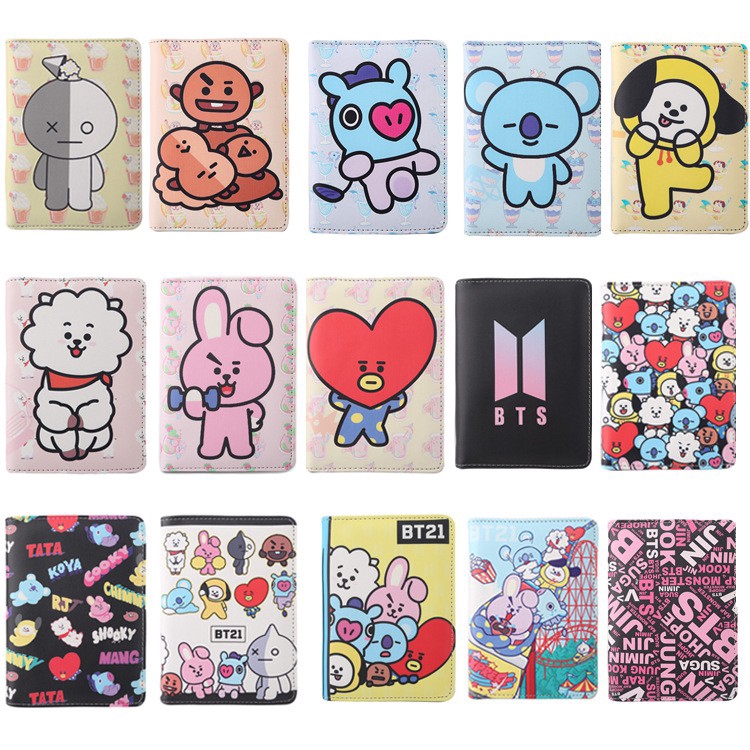 New KPOP BTS BT21 PU Leather Travel Passport Holder Cover | Shopee