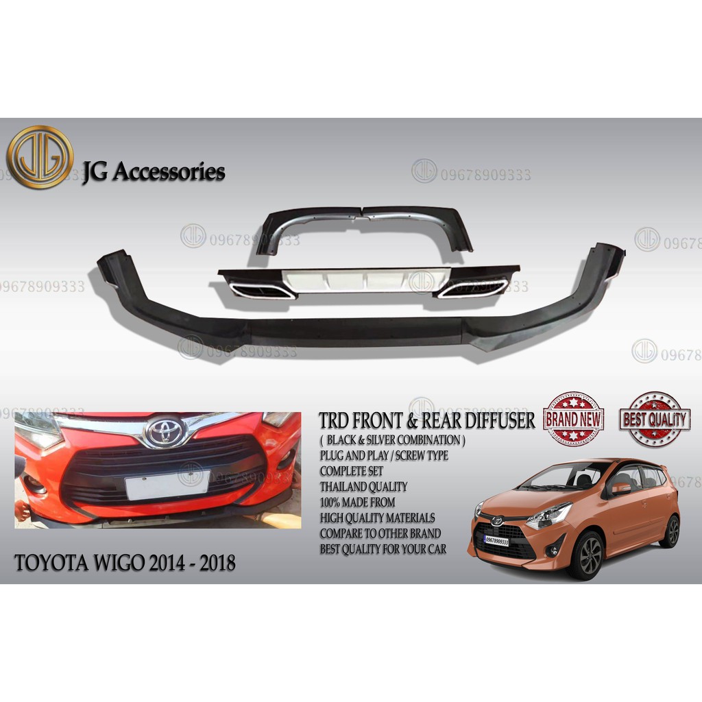 TOYOTA WIGO GENERATION 2 2016 - 2020 FRONT AND REAR DIFFUSER BLACK ...