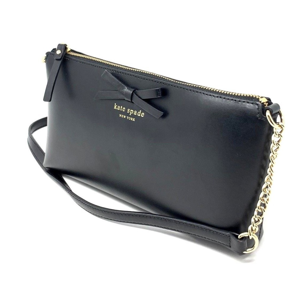 Authentic Kate Spade Sawyer Street Declan Bow Black Leather Chain Crossbody  bag | Shopee Philippines