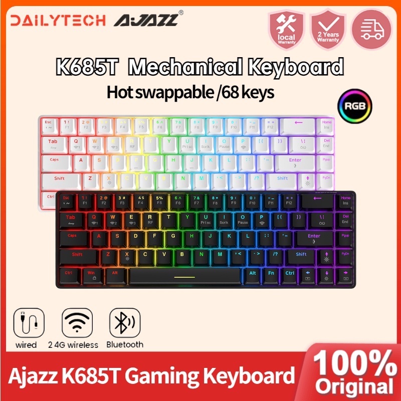 AJAZZ K685T Three Mode Hot swappable Mechanical Keyboard RGB Backlight