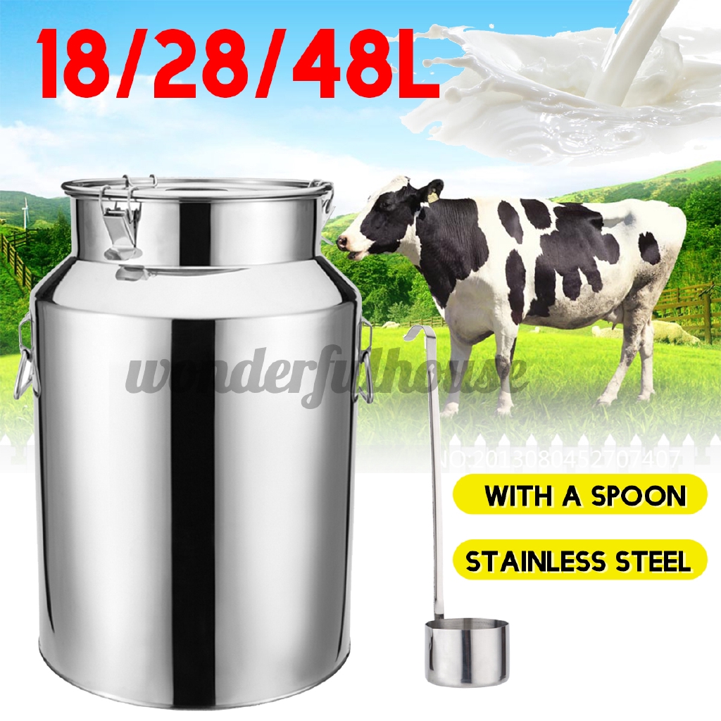 18/28/48L Stainless Steel Milk Can Wine Pail Bucket Oil Barrel Tea Canister