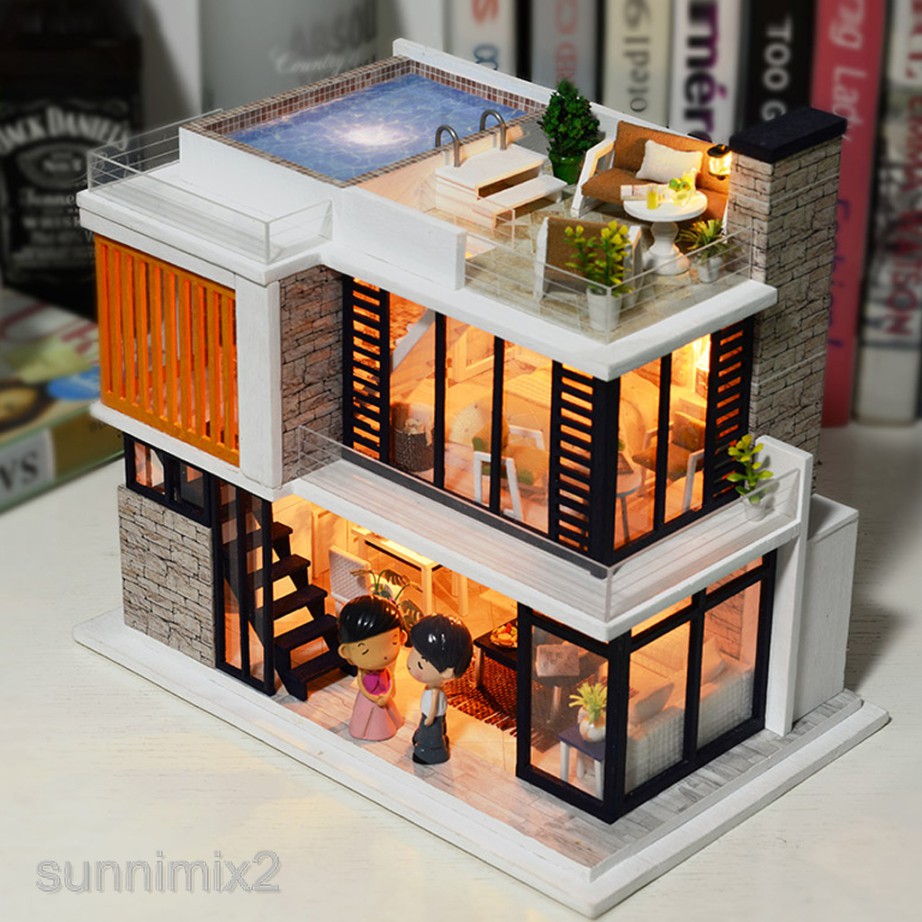 1:24 DIY Dollhouse Miniature Wood Dolls House Kits Romance Room Apartment