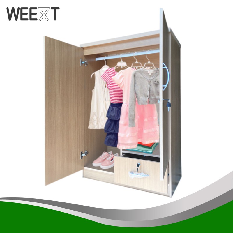 Weext Wooden 2 Doors 1 Drawer Cabinet Kid Wardrobe Beech