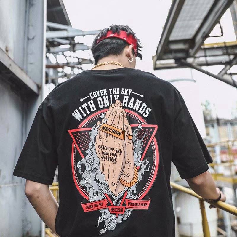 Hands Men T Shirt Half Sleeve Oversize Hip Hop Summer Top Loose Short Shirts Shopee Philippines