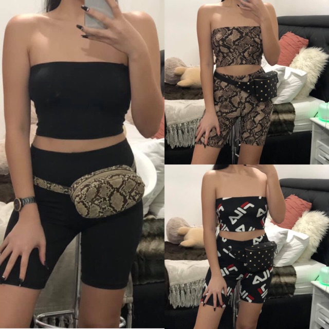 tube top with biker shorts