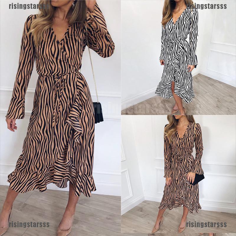 long sleeve ruffle wrap dress