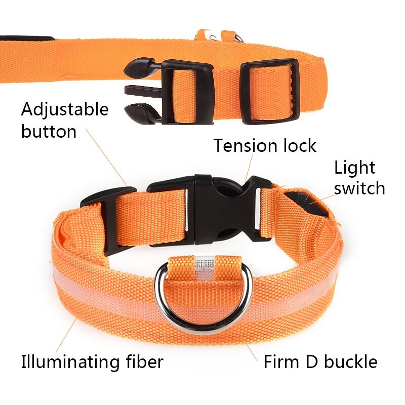 Monsy Pet Collar Adjustable Pet Collar Dog Cat Collar Safety Buckle Neck Strap LED Ring Collar