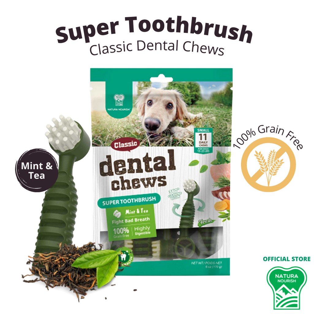 Natura Nourish Classic Mint & Tea Dental Chews Super Toothbrush for Dogs  170g (11 pieces) | Shopee Philippines