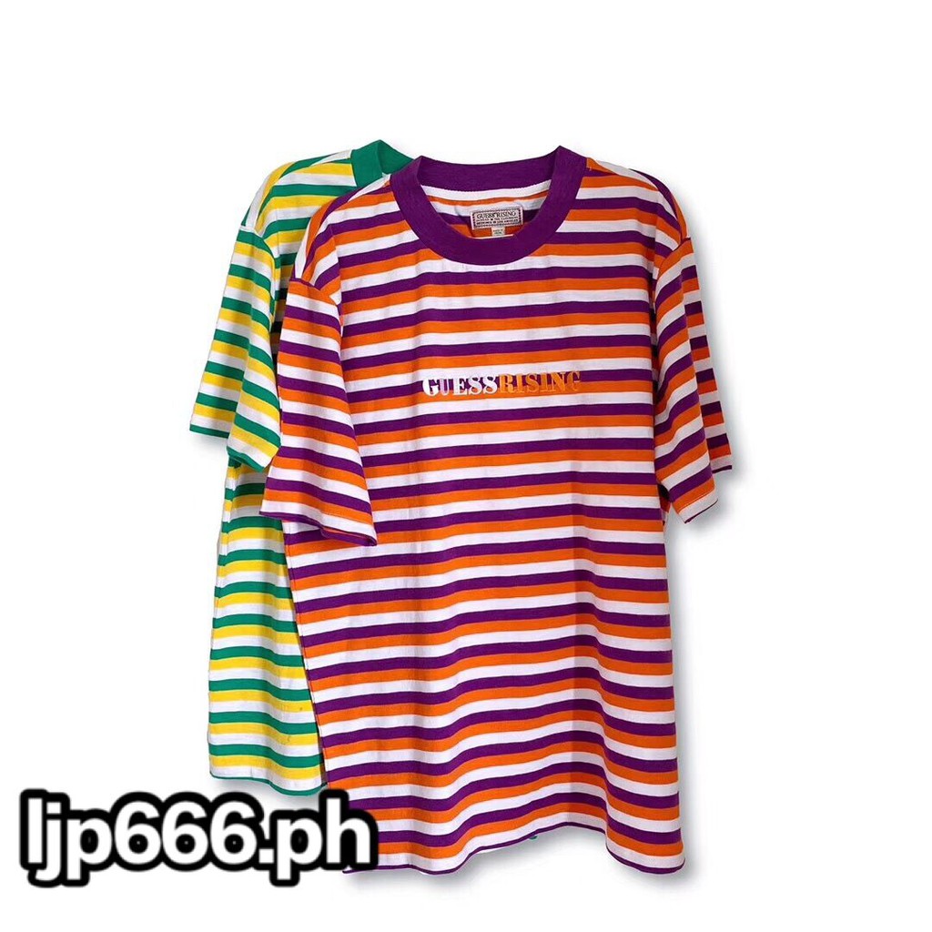 guess orange striped t shirt