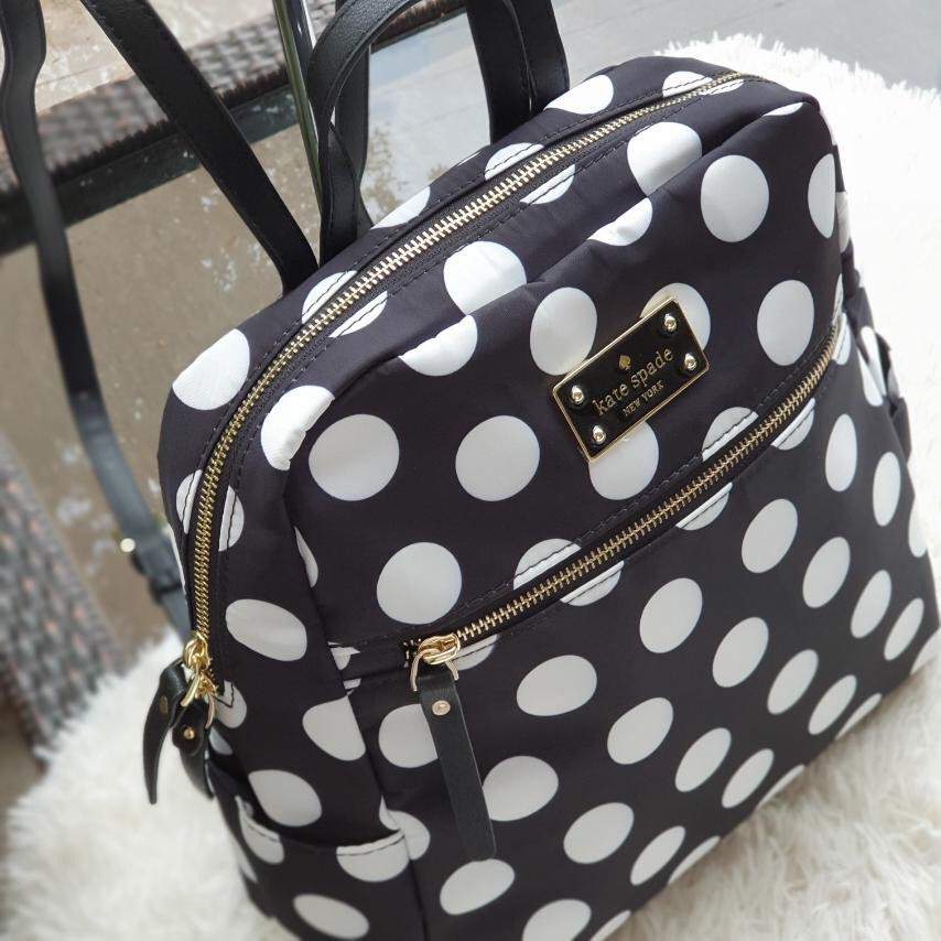 Kate Spade Black Avenue Backpack with Bar Logo - Black Polka Dots Print |  Shopee Philippines