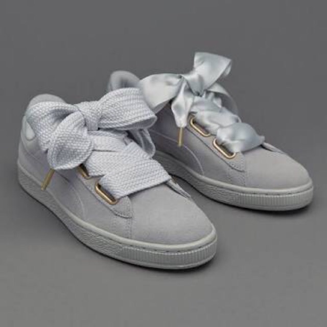 puma suede heart satin grey