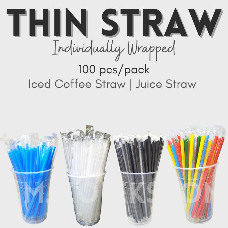 Thin Straw Iced Coffee Straw 100pcs Individually Wrapped Shopee Philippines