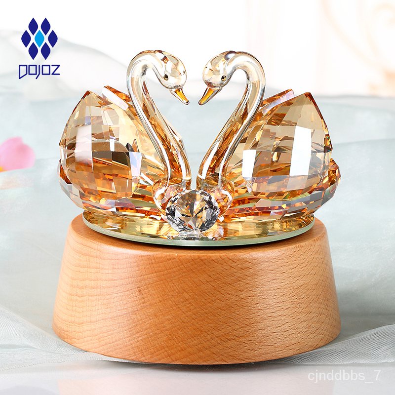 NewCrystal Swan Rotating Music Box Colorful Music Box Little Girl