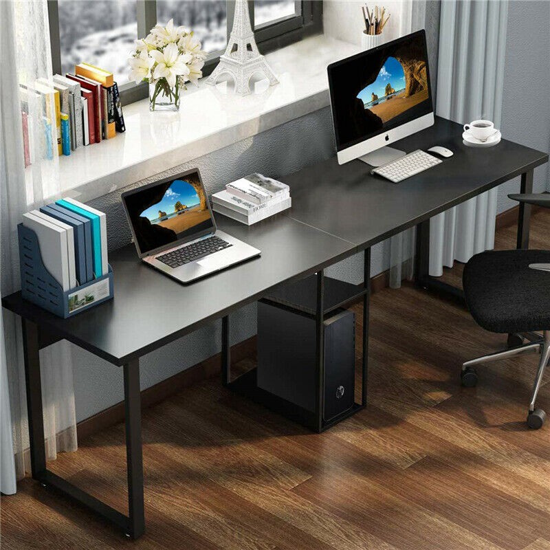 Double Computer Desk 78'' Study Table& Writing Desk for Home Office With Storage 