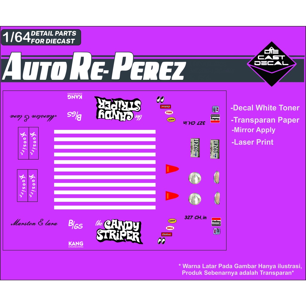 (White Toner)decal Hotwheels Autoreperez chevy gasser candy striper