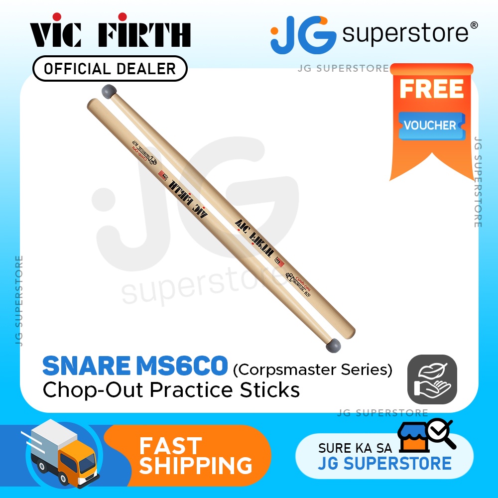 Vic Firth MS6CO Corpsmaster ChopOut Practice Drum Sticks with Rubber