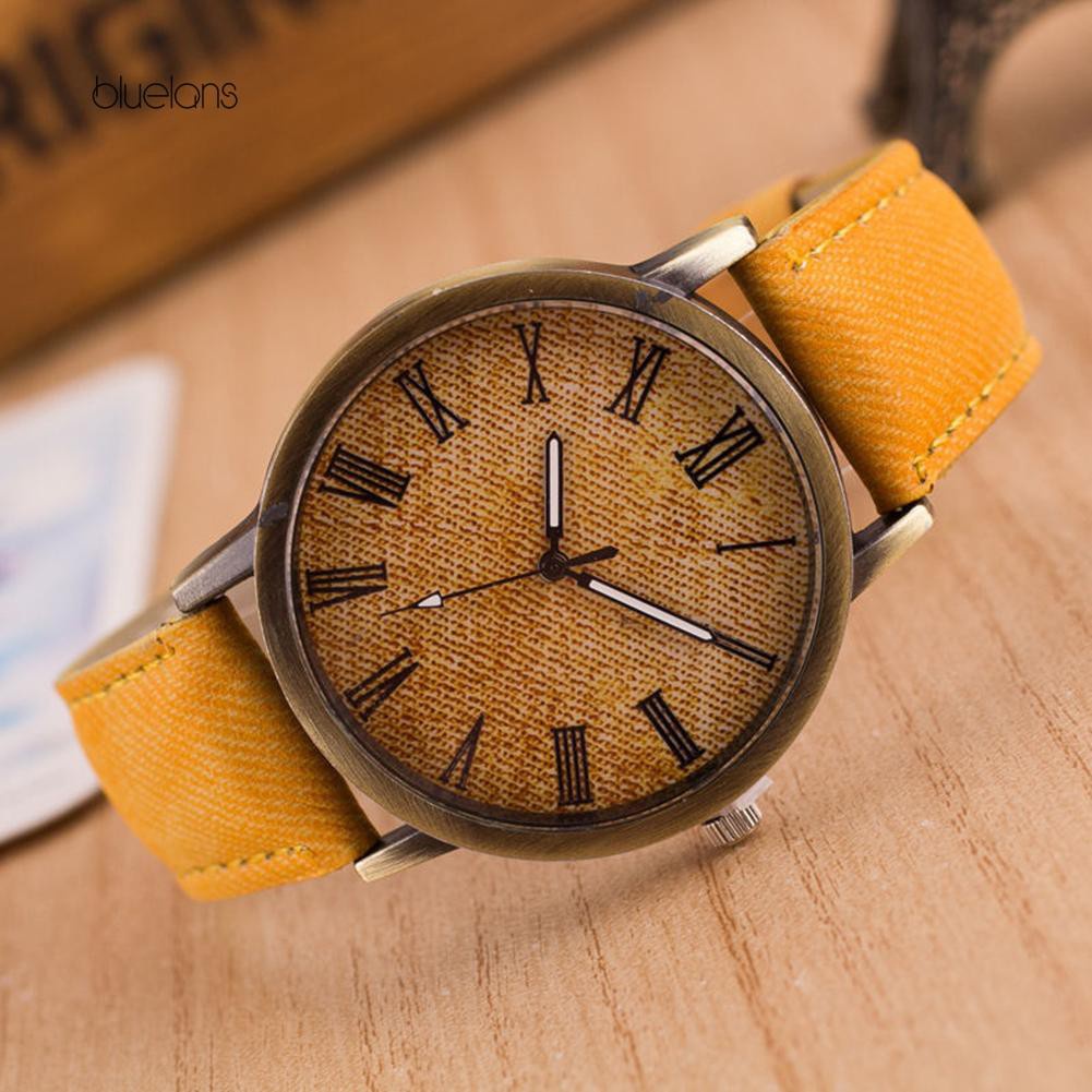 【Bluelans】Retro Women Men Casual Roman Numeral Dial Denim Fabric Analog Quartz Wrist Watch