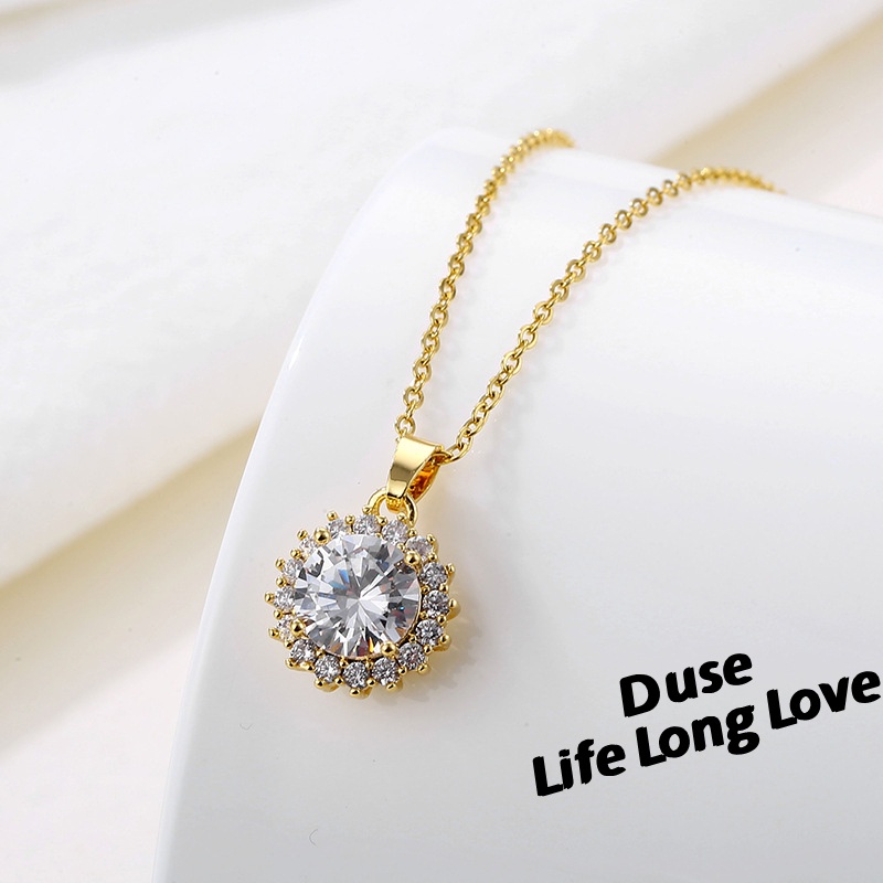 DUSE 18k Gold High Quality Round Sunflower Diamond Pendant Necklace For