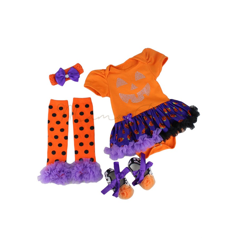 Orange Pumpkin Face Baby Halloween Tutu Dress Set Shopee Philippines