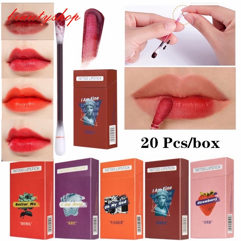 20 Pcs Cotton Swab Tattoo Lipstick, Long Lasting Waterproof Disposable Portable Lipstick, Lip
