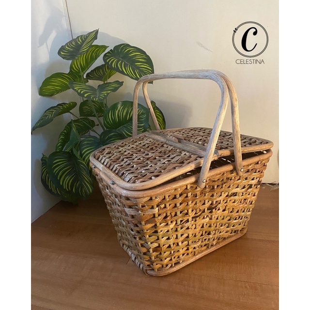 Rattan Picnic Basket Outdoor Woven Rattan Picnic Basket with Lid