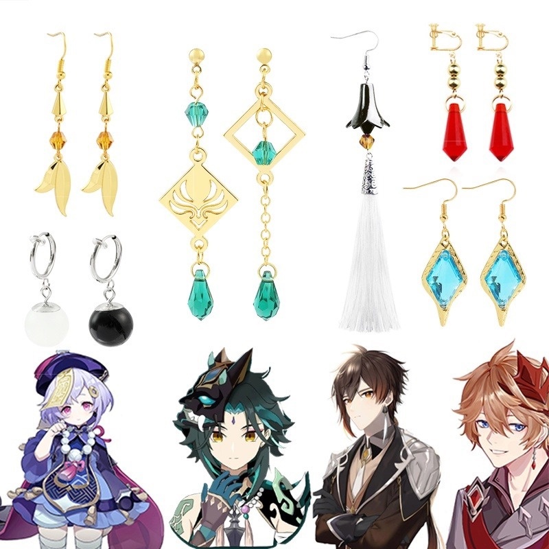 Genshin Impact Earrings Ear Clip Xiao Zhongli Tartaglia Cosplay Pendant