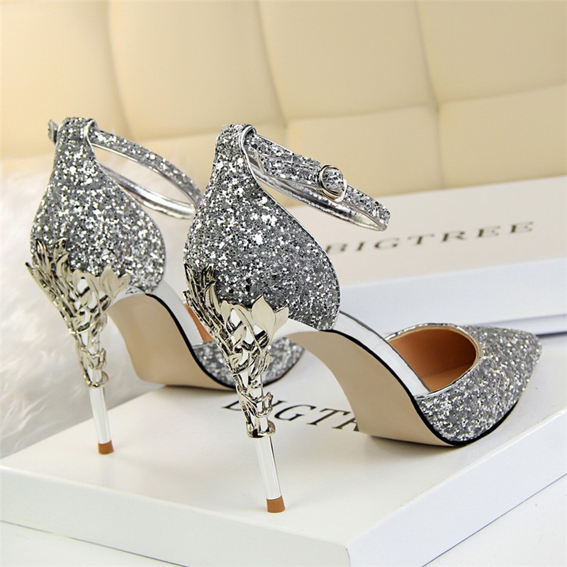 plain silver high heels