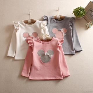 Baby Girls Long sleeve T-shirt  Cartoon Bow Lovely Cotton T-shirts Tops Casual Shirt