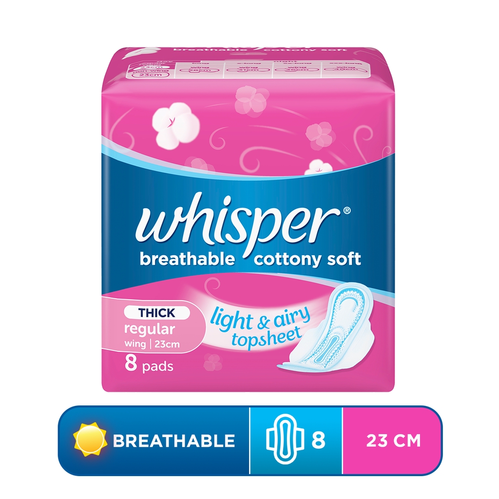 Whisper Breathable Cotton Regular Flow (23 cm) With Wings 8 Sanitary