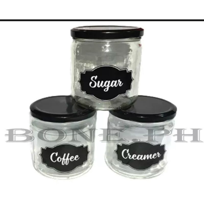 3 pcs per set glass canister with lid for coffee, sugar, creamer