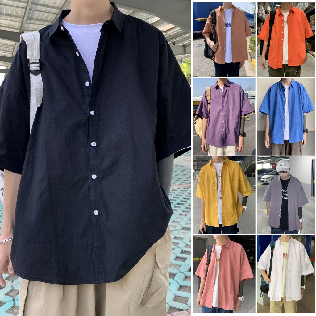 Download Hvpn trend Plain Shirts solid color fashion short sleeve ...